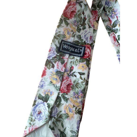 WRIGHT & CO Vintage Men's Floral Rose Print Tie - Picture 4 of 6